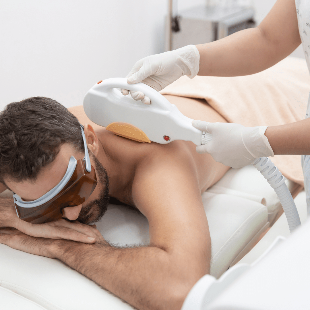 Man getting back laser hair removal — New Age Medspa Anchorage Alaska