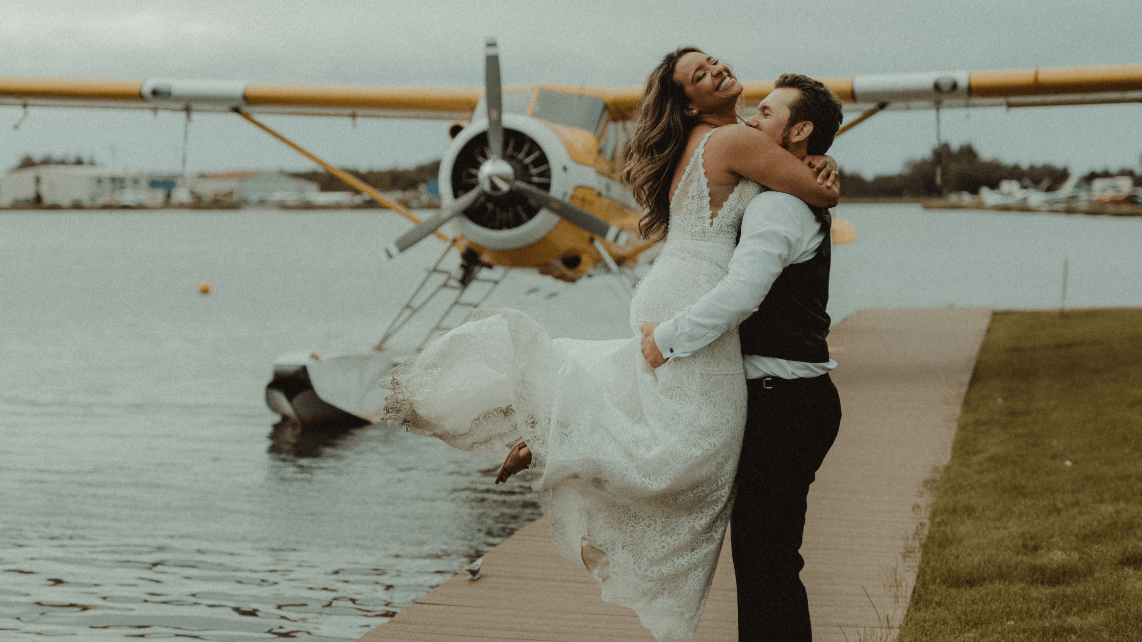 Natasha Sherrill, FNP-C, founder of New Age Medspa, on her Alaska wedding day beside a bush plane